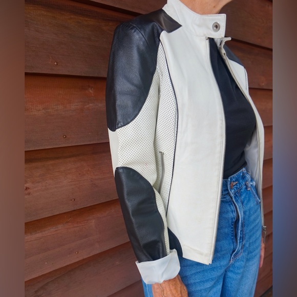 DANIER Leather Black & White Biker Jacket (US XS-S) - Picture 4 of 7